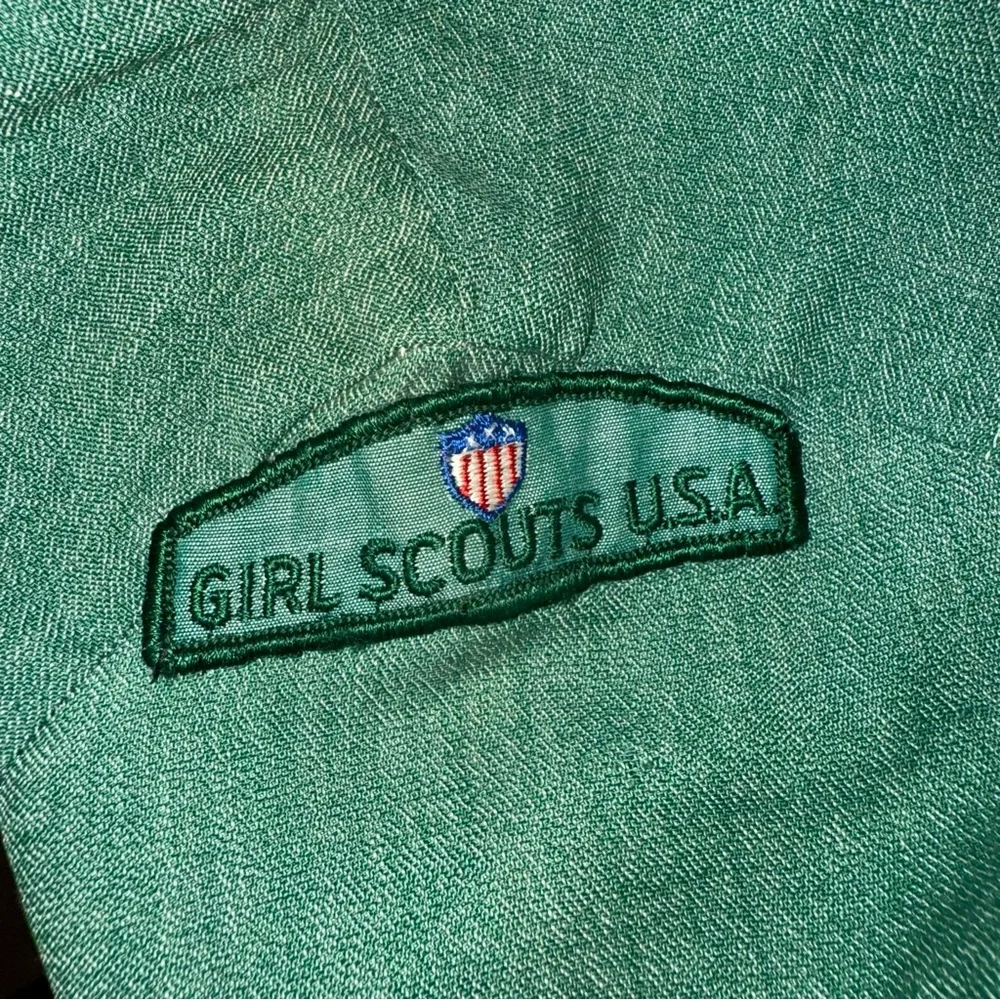 Vintage Girl Scouts USA Uniform Dress & Sash Merit Badges 350 Sanforized Green M